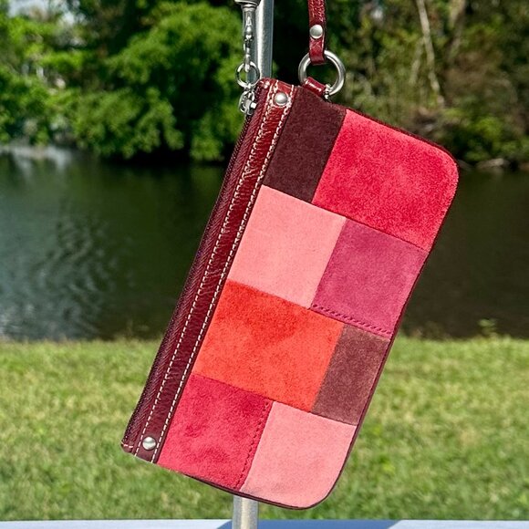 COACH Hampton Mosaic Suede Berry Patchwork Wristlet Leather Silver NWOT 140200 - Picture 2 of 12